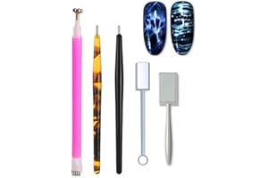 WOKOTO 5Pcs Nail Magnet Tool Set With Double Head Flower Design, Nail Cat Eye Magnets For Nails Polish Magnet Pens And Strong Magnet Stick For Magnetic Cat Eye Gel Polish Nail Art Magnet Wand