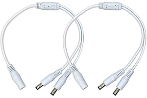 Security-01 2-Pack 1 to 2 Way DC Power Splitter Cable, Plug 5.5mm x 2.1mm, 1 Female to 2 Male DC Power Output Y Adapter Cord 