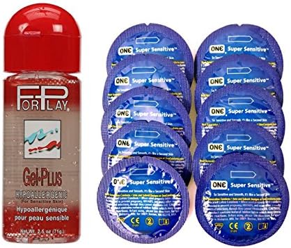 Paraben Free Long Lasting Hypoallergenic Personal Gel 2.5 Oz by ForPlay with Free One Condom Super Sensitive Condoms 10 Pack Bulk