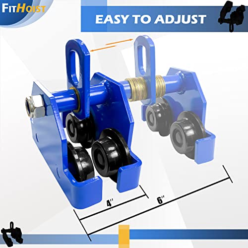 FITHOIST Manually Trolley 2 Ton 4400LBS Capacity Steel Push Beam