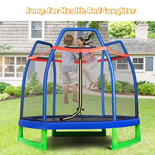 GYMAX 7ft Kids Trampoline, Jumping Trampoline with Safety Enclosure Net & Spring Pad for Outdoor