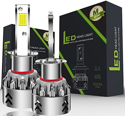 NATAGO 2Pcs H1 Led Car Headlight Bulbs With COB LED Chip For High Beam/Low Beam/Fog Light Cool White Head Lights Conversion Kit 6000K 7600 Lumens Headlamps