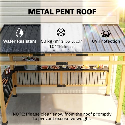 Outsunny 13x6 ft Wooden BBQ Grill Gazebo with Metal Roof, Bar Shelves & Hooks image 20