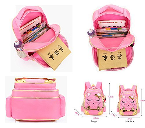 Efree Cute Cat Face Bow Diamond Bling Waterproof Pink School Backpack Girls Book Bag (Large, Black)