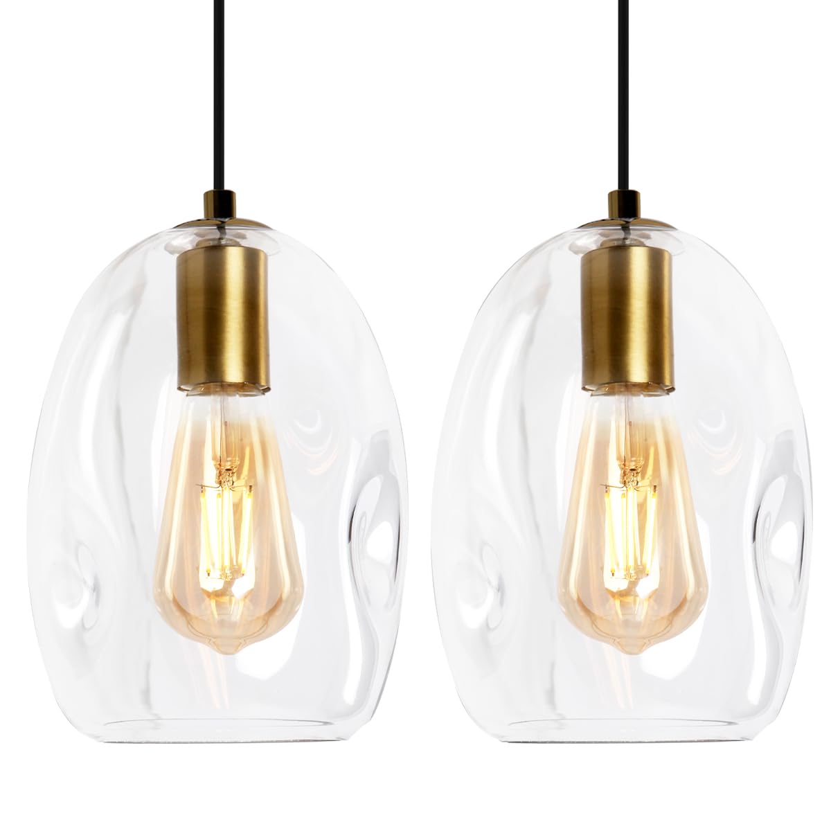 Photo 1 of **FACTORY SEALED** JC TOPA 2 Pack Pendant Light Kitchen Island Modern Ceiling Hanging Light Fixtures Glass Pendant Lighting for Dining Room Bar Porch Bedside, Brass