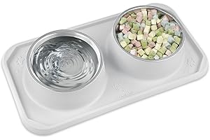 Gentledog Cat Bowls for Food and Water, Upgrade Cat Food Bowls for Indoor Cats, Premium Removable Stainless Steel Double Bowls with Silicone Anti-Slip Pads, Water Bowl for Cats and Dog (Grey)