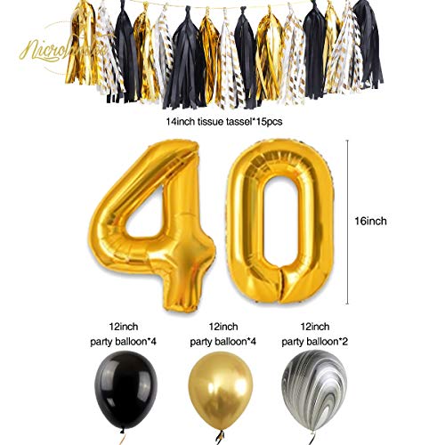 NICROLANDEE-40th-Birthday-Decorations-Balloon-Banner-Glitter-Happy-Birthday-Banner-Black-and-Gold-Paper-Lantern-Paper-Fan-Paper-Tissue-Tassel-for-Birthday-Anniversary-Decor-Party-Supplies-40th