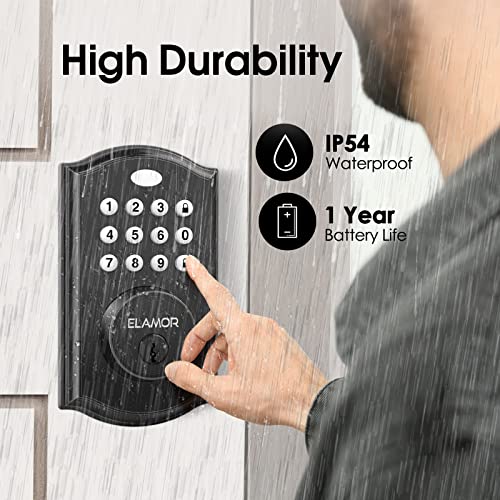 Keyless Entry Door Lock - Electronic Deadbolt Lock with Keypads, Auto Lock, 50 User Codes, Security Waterproof Keypad Lock. Easy to Install, Smart Lock for Front Door, Home Use, Apartment - All Black