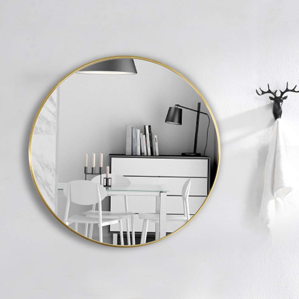Warmiehomy Round Bathroom Mirror Wall Mounted Makeup Mirror with Aluminium Frame for Bathroom Living Room Bedroom (Φ50cm, Gold)