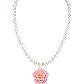 Just Follow Pearl Necklace Blossm Flower Pearl Pendant Floral Charm Pink Flower Wedding Jewelry for Women