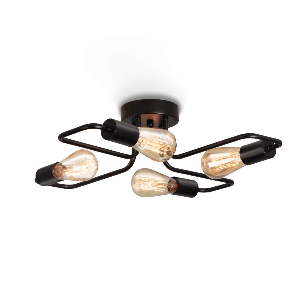ENCOFT Sputnik Ceiling Light 4 Lights Black Chandelier Semi-Flush Mount E27 Vintage Ceiling Light for Living Room Bedroom Dining Room Kitchen