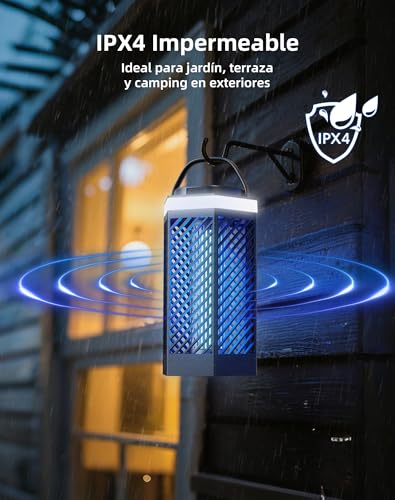 Regevo Rechargeable Electric Mosquito Lamp 8000mAh, 3 in 1 Electric Fly Swatter with LED and RGB Light, 2000V Insect Destroyer Outdoor and Indoor, IPX4 Waterproof for Camping, Garden, Home
