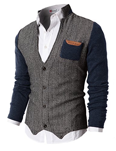 H2H Mens Herringbone Series Shawl Collar Cardigan Sweater NAVY US M/Asia L (KMOSWL015)