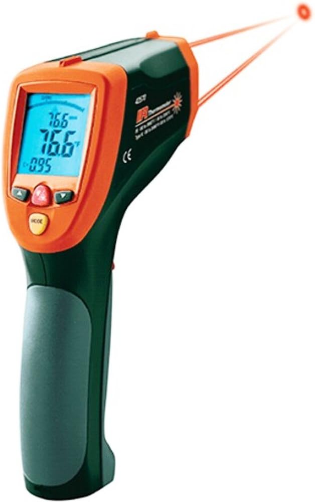 Extech 42570 Dual Laser Infrared Thermometer, High 50:1 Distance to Target Ratio Measures Smaller Surface Areas at Greater Distances, White Backlit Multifunction LCD Display with Bargraph