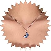 Andelaisi Boho Acrylic Blue Butterfly Necklace Enamel blue Butterfly Choker Necklace Vintage Silver Butterfly Pendant Necklace Minimalist Butterfly Chain Necklace Jewelry for Women and Girls