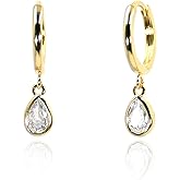 Gold Teardrop Diamond Dangle Hoop Earrings, Teardrop-shaped Diamond Sparkling Earrings For Women, Gold-Plated Lightweight For Any Outfit