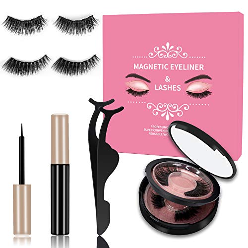 Magnetic Eyeliner and Lashes Kit,5 Magnets Reusable False Eyelashes Set,Dramatic Look Fluffy False Lashes Kit for Eyelashes Extensions,2 Pairs of 2 Different Styles Fake Eyelashes