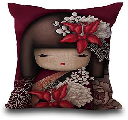 Cartoon colorful Japanese Geisha Cotton Linen Throw pillow cover Cushion Case Holiday Decorative 18"X18" (2)
