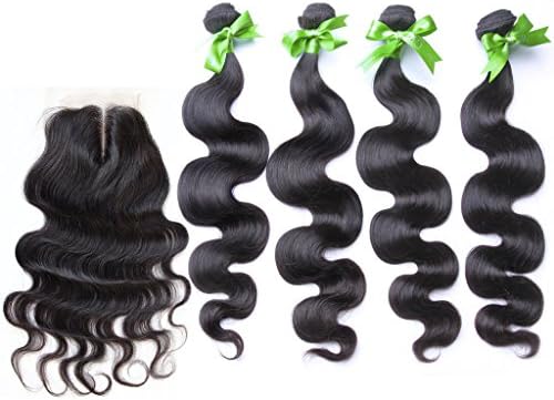 GoldRose Beauty Grade 5A 22''24''26''28'' Brazilain Virgin Human Hair 4 Bundles Body wave with 1 Piece 18''Swiss Lace 4"x4" Middle Part Lace Closure,Brazilian Virgin Hair Body Wave With Closure