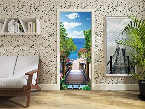 Flfk 3d Paisaje Del Mar Del Puente De Madera Adhesivo Vinilos