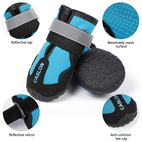 CASLON Dog Boots Waterproof Shoes for Dogs with Reflective Strips Rugged, Anti-Slip Sole Breathable Dog Booties 4PCS (Size 7: 3.1\