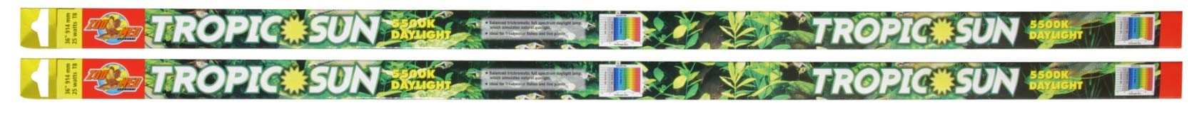 Zoo Med (2 Pack) Tropic Sun 5500K Daylight Fluorescent Bulb T8 25 Watt, 36-Inch