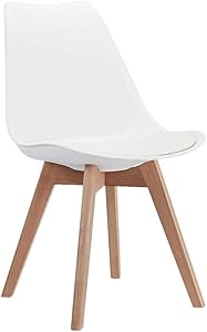 CangLong Mid Century Modern DSW Side Chair with Wood Legs for Kitchen, Living Dining Room, Set of 1, White