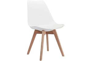 CangLong Mid Century Modern Side Chair with Wood Legs for Kitchen, Living Dining Room, Pack of 1, White (KU-191226)