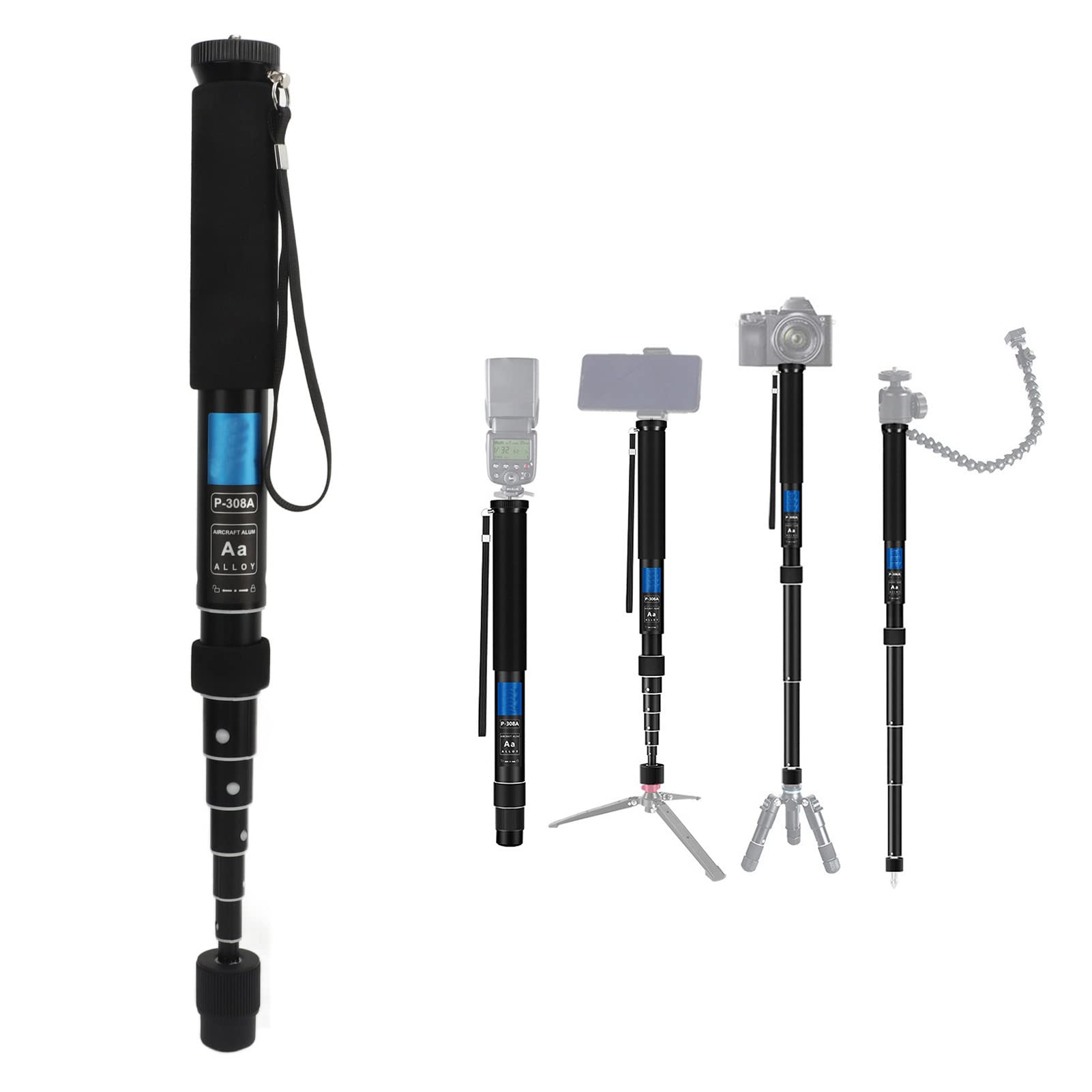 Focket 63in Camera Monopod, 8 Section Travel Monopod Lightweight Portable Monopod Aluminum Monopod Photography Monopod Load 11 Lbs Heavy Duty Monopod for DSLR Cameras Video Monopod