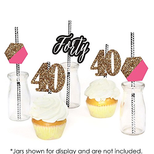 Chic-40th-Birthday-Pink-Black-and-Gold-Paper-Straw-Decor-Birthday-Party-Striped-Decorative-Straws-Set-of-24