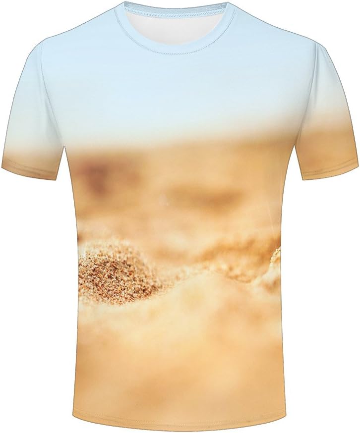 LizzieYun Men Women Graphic 3D Beach Unreal Sand Ground Print Fashion Casual T-Shirts