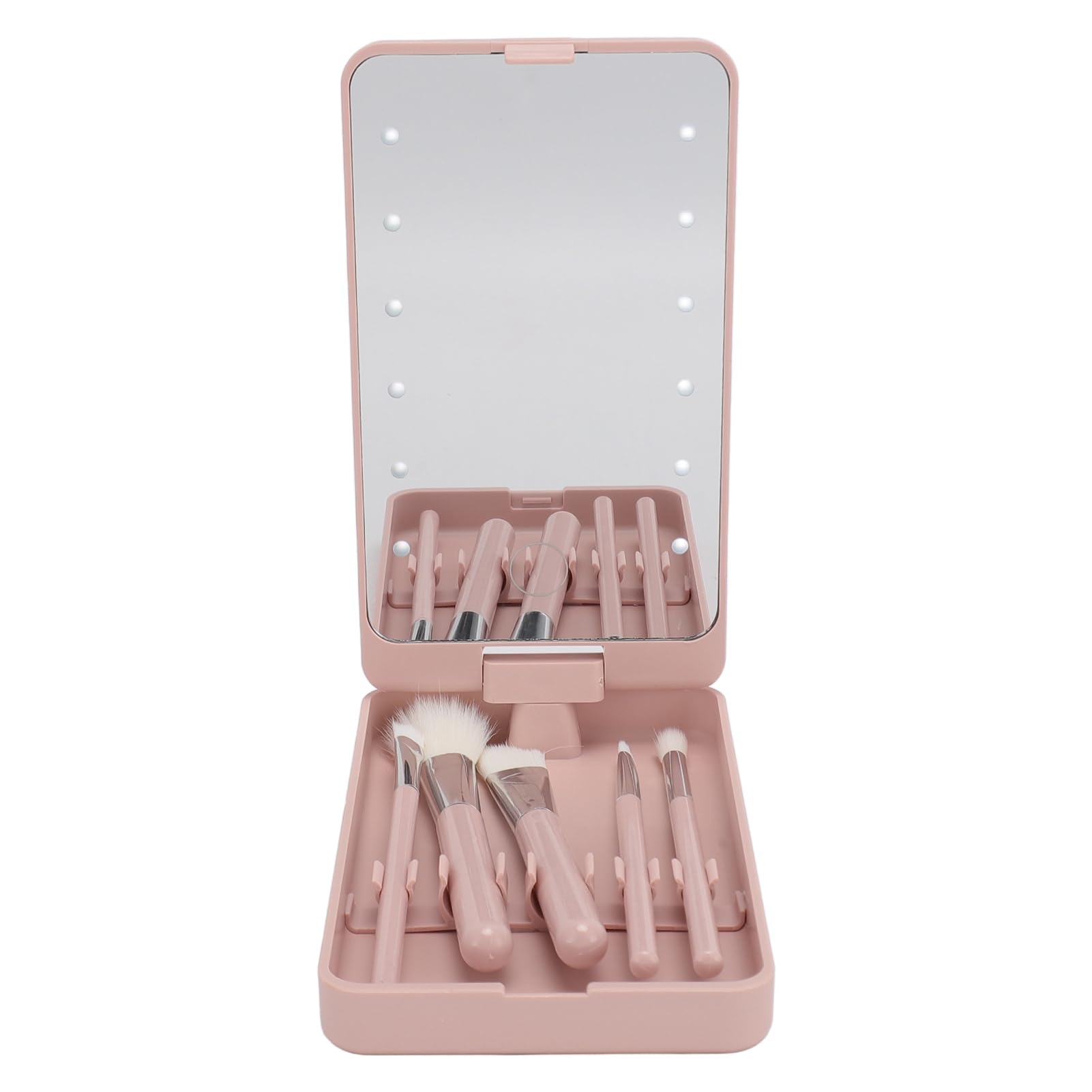 Travel Makeup Brush Set Foundation Powder Concealers Eye Shadows Makeup Set with LED Light Mirror 5Pcs Mini Makeup Brushes