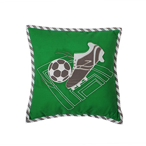 Bacati Soccer Muslin Dec Pillow, Green/Grey