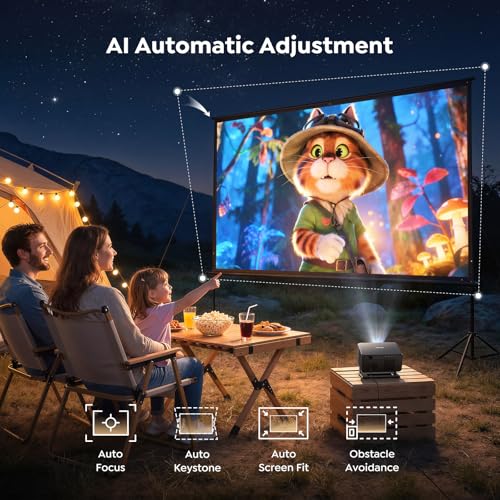 【Built-in Google TV】Smart 4K Projector for Home Cinema, Native 1080P Portable Short-Throw Projector with Apps, Auto Focus & 6D Keystone, WiFi 6 Bluetooth 5.3 Movies Projectors for Bedroom, Outdoor