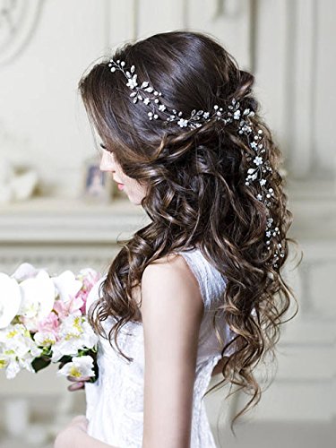 Simsly Bride Wedding Hair Vines Silver Flower Headbands Bridal