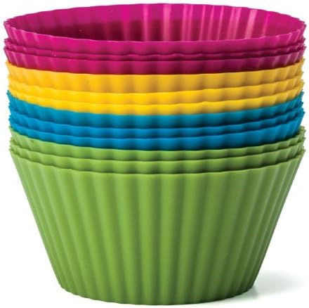 Baking Essentials Silicone Baking Cups, Reusable Cupcake Liners in Four Colors - USE for Muffin, Gelatin, Snacks, Frozen Treats, Ice Cream or Chocolate Shell-lined Dessert Molds, Non-stick (36 Pieces)