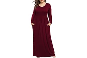 LONGYUAN Plus Size Dresses XL-6XL Dress for Curvy Women Ladies Long Casual Soft with Pockets