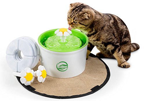 Cat Flower Fountain – Automatic Water Dispenser For Kitty And Dog Pets – Elevated Electric Drinking Fountain For Indoor Use – Comes With A Waterproof Scratch Mat – Silent Pump With Filter - CaringEver - Thumbnail 6