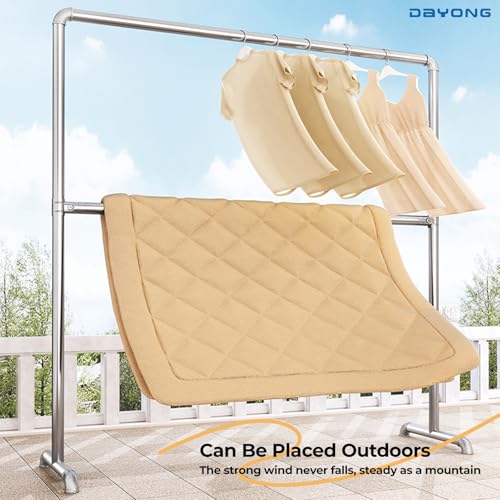 DAYONG Adjustable Garment Rack, Double Rods Industrial Clothing Rack, Sturdy Metal Clothes Rack Organizer, Portable Standing Clothes Garment Rack (160cm D x 50cm W x 180cmH)