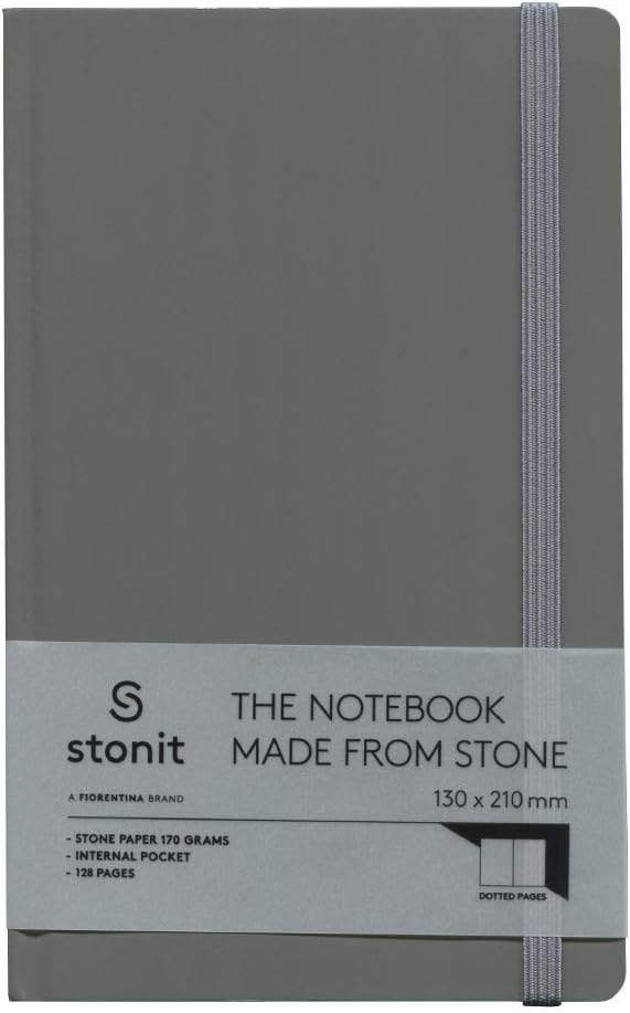 Stonit5x8 Hard Cover Dot Grid Notebook with Inner Pocket and Elastic Closure (Gray)