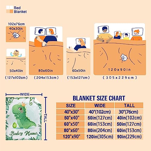 Custom Baby Name Dinosaur Blanket Gift for Girls Boys - Super Soft Flannel Blanket Comfy Cozy Throw Blanket Decor Room Birthday Christmas Sofa Couch-30 x40