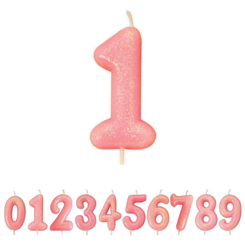Anniversary House Metallic Colourful Pink Glitter Number 1 Cake Candle for Birthday and Anniversary Decorations - Elegant Birthday Candle for Cake - Stylish Silver Number Candle Topper 7 cm