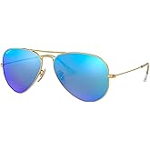 Ray-Ban Unisex RB3025 Classic Polarized Aviator Sunglasses, Matte Gold/Polarized Blue Mirror, 58 mm