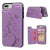iPhone 7 Plus Wallet Case with Card Holder, iPhone 8 Plus Cover Premium PU Leather Kickstand Card Slots Shell Magnetic Clasp Skin for iPhone 7 Plus & 8 Plus, Purple