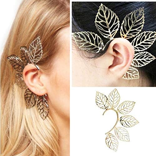 Gold Plated Leaves Ear Clip Cuff Hanging Decoration Foviza 1 Pcs Women Vintage Rock Earrings