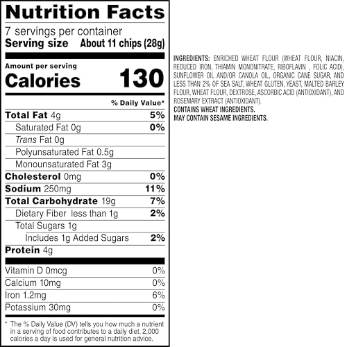 STACY’S BAGEL CHIPS, SEA SALT, NO ARTIFICIAL COLORS OR FLAVORS, 7 OZ BAG