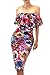 Vivicastle Women's Off Shoulder Ruffle Bodycon Fitted Midi Dress (X-Large, G62, Multi)