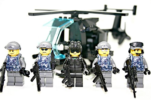 AH-6 Little Bird Army Helicopter with Navy Seal Team 6 - Modern Brick Warfare Custom Kit