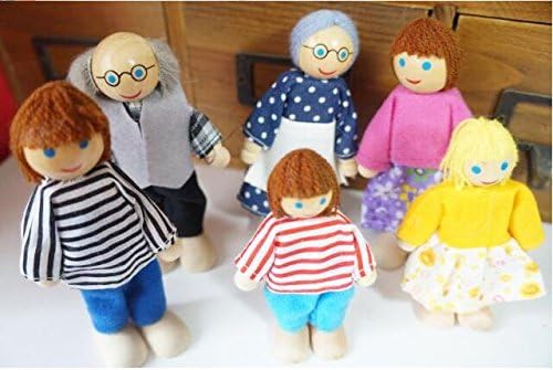 6PCS Wooden Family Members Dolls Figure People Dollhouse Role Play Toys