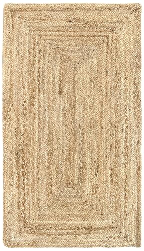 HAMID - Tapis Alhambra Jute Naturel, Couleur Naturelle, Tresse a la Main, Tapis pour Salon, Salle a Manger, Chambre, Couloirs, Couleur Naturelle (60x110cm)